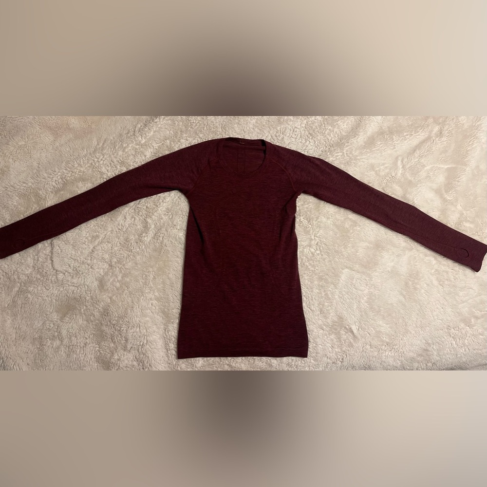 Lululemon Swiftly Tech Long Sleeve Crew Dark Adobe Misty Merlot Size 4